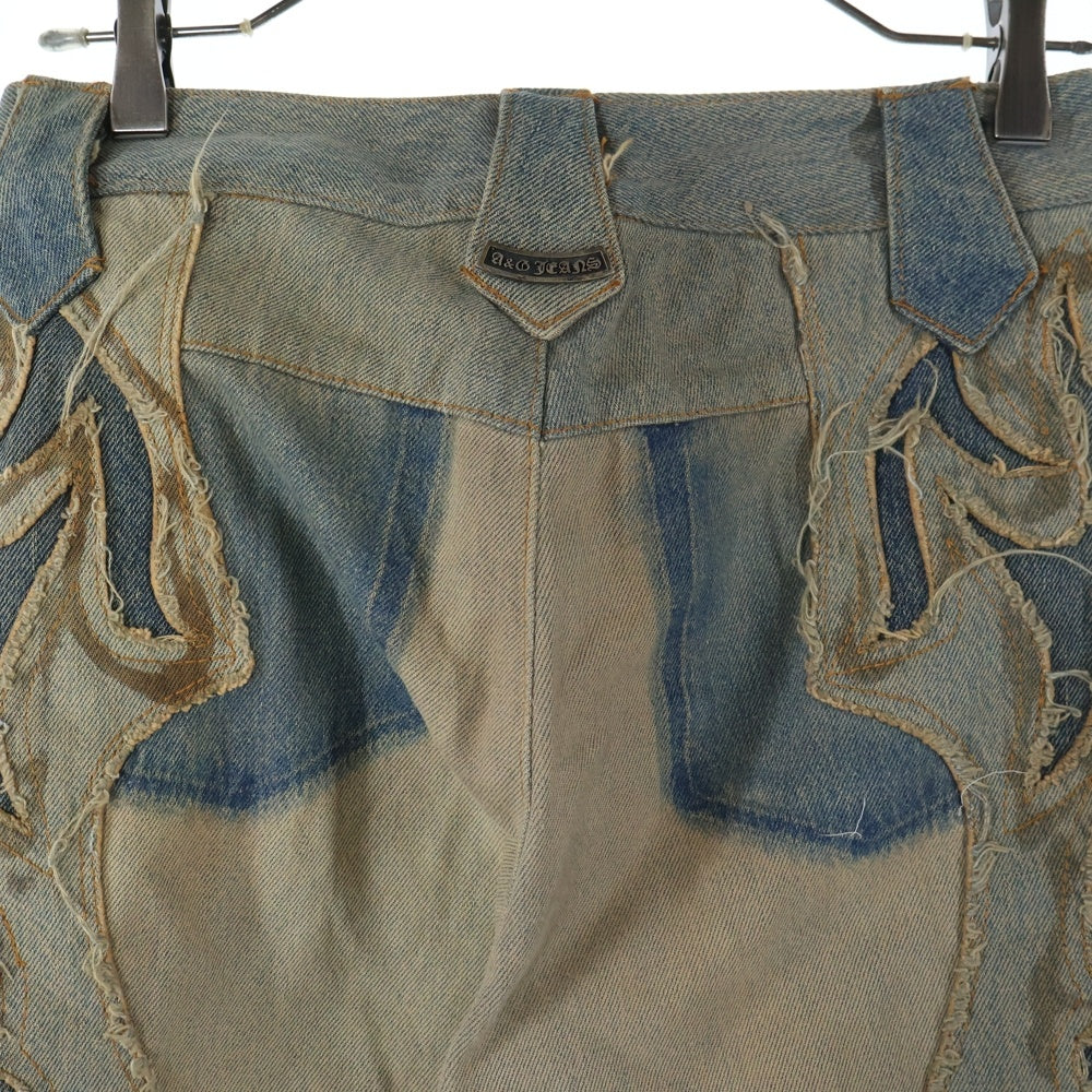 A&G(エーアンドジー) フレアニー パッチワーク ボタンフライ デニム フレアパンツ インディゴ