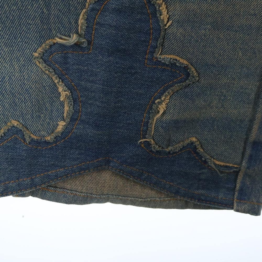 A&G(エーアンドジー) フレアニー パッチワーク ボタンフライ デニム フレアパンツ インディゴ