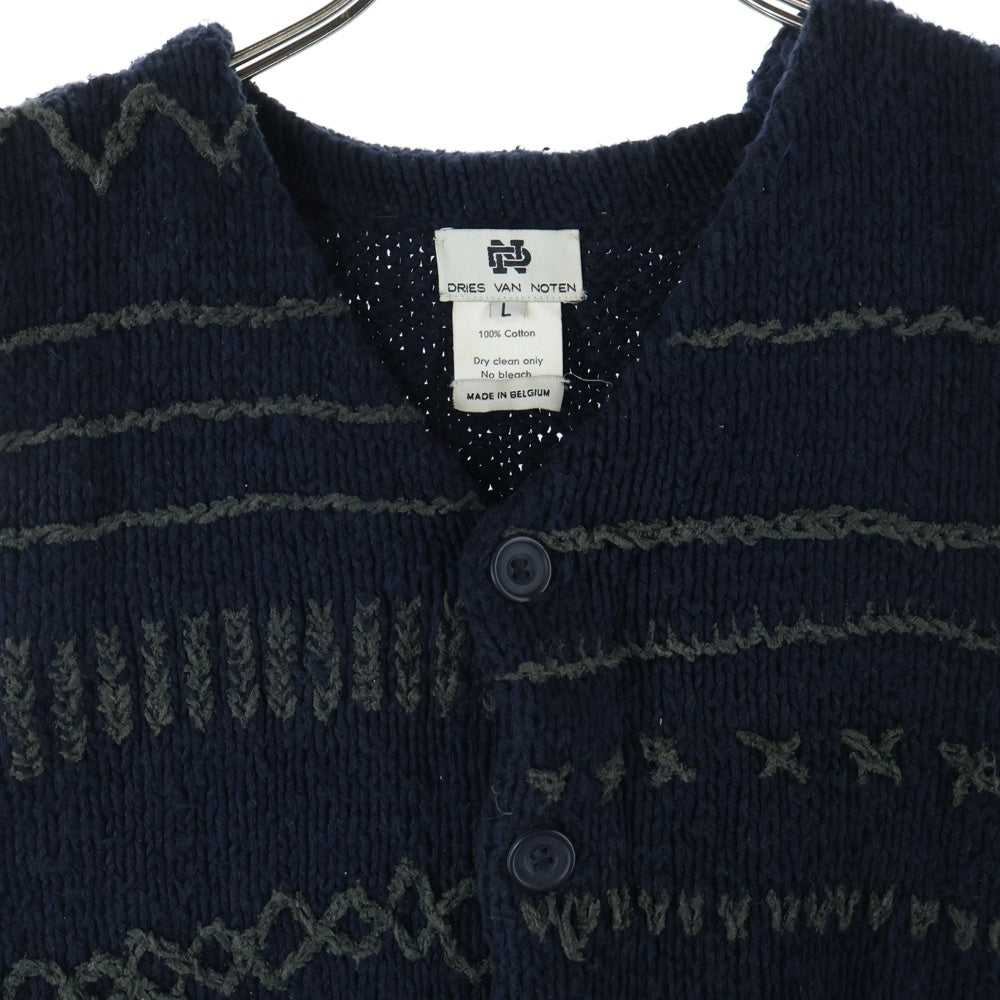DRIES VAN NOTEN(ドリスヴァンノッテン) 90S 5B フェルトパッチ ニットセーター ベスト ネイビー 5237925