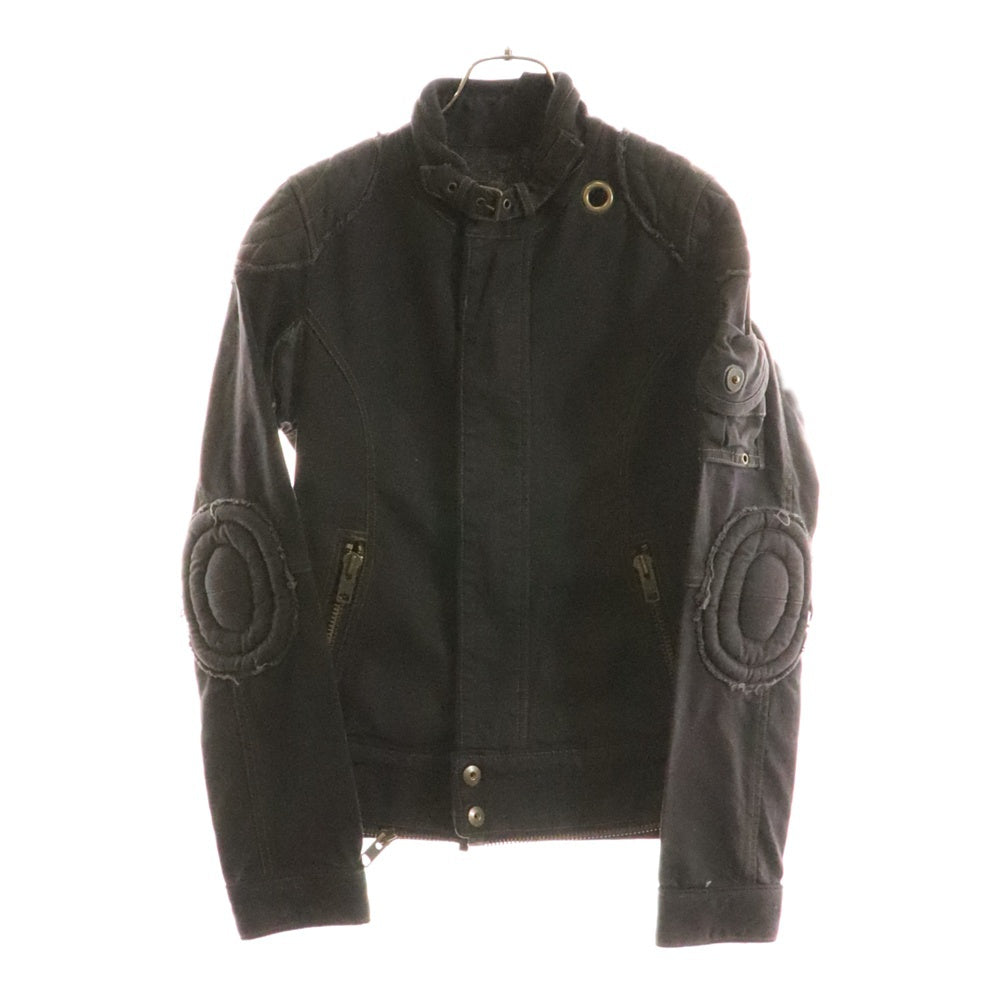 L.G.B.(ルグランブルー) ショルダーパッチ バックポケット リブジップ デニムジャケット ブラック 1418M83