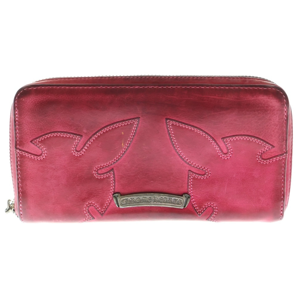 CHROME HEARTS(クロムハーツ) REC F ZIP ダブルフレアニー ラウンドジップ レザー ロングウォレット 長財布 ピンク/シルバー