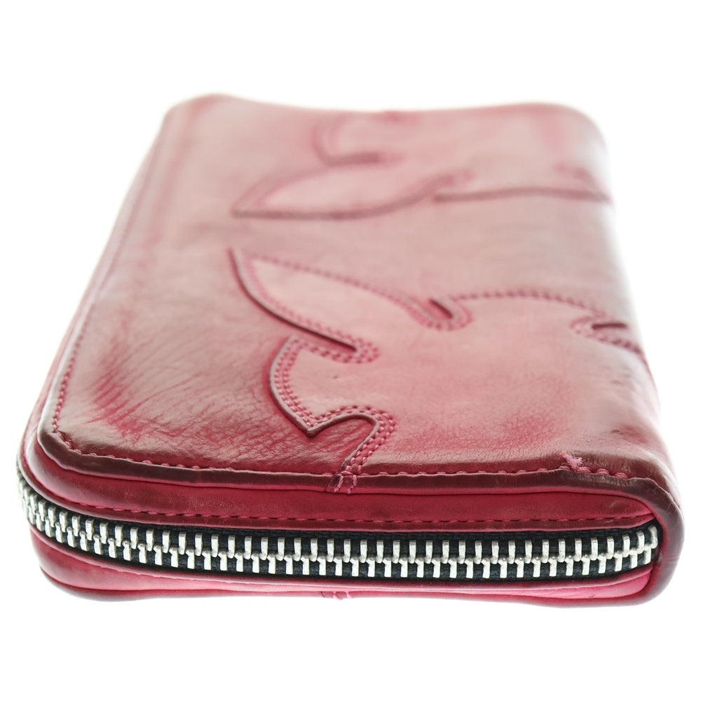 CHROME HEARTS(クロムハーツ) REC F ZIP ダブルフレアニー ラウンドジップ レザー ロングウォレット 長財布 ピンク/シルバー