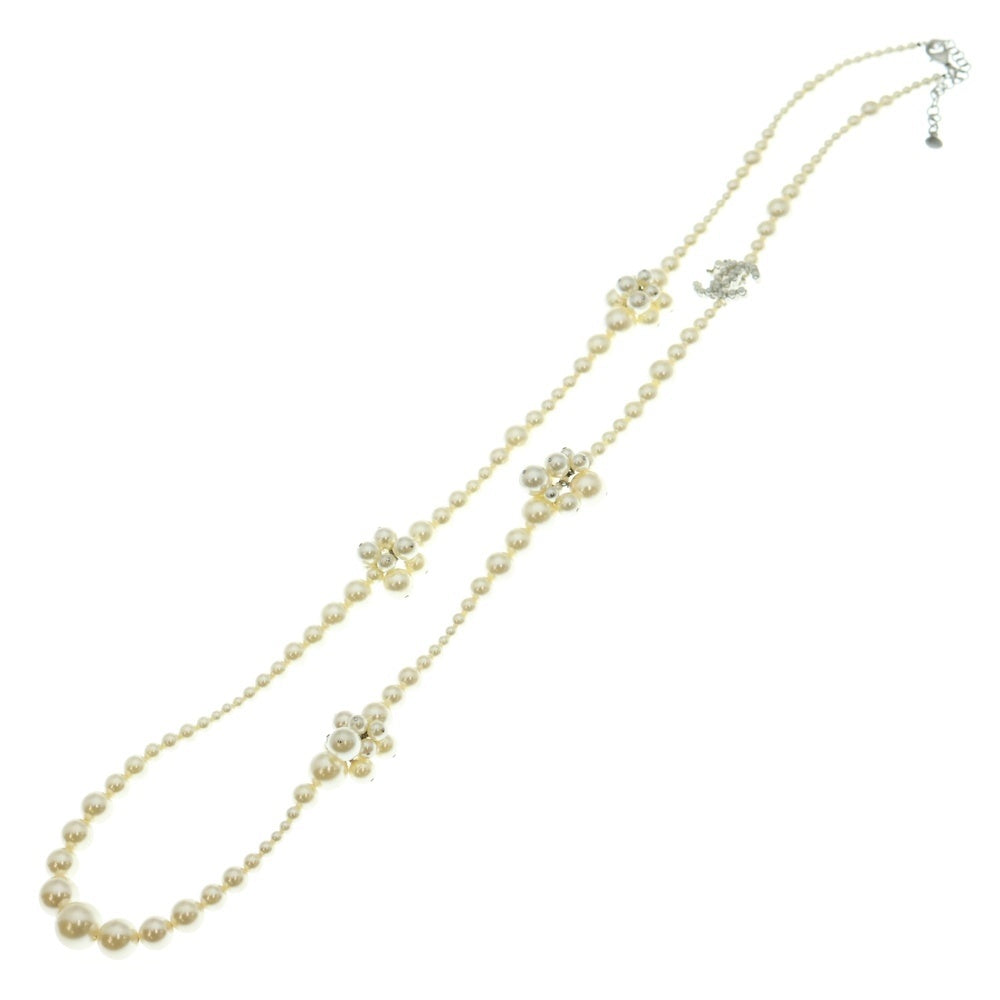 CHANEL(シャネル) ココマーク ラインストーン ホワイトパール ロング ネックレス ホワイト