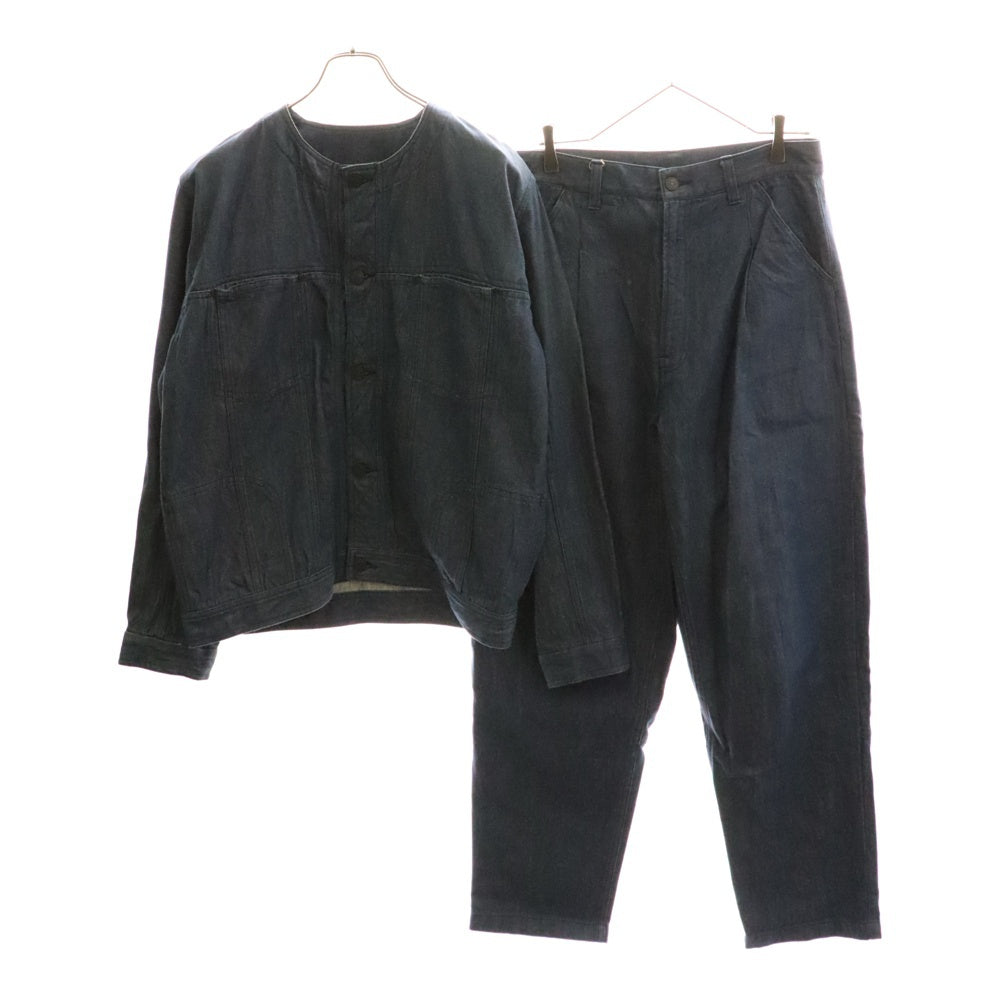 YANTOR(ヤントル) ノーカラー フロントポケット デニムジャケット ワイドデニムパンツ セットアップ インディゴ Y153BL01 Y153PT06