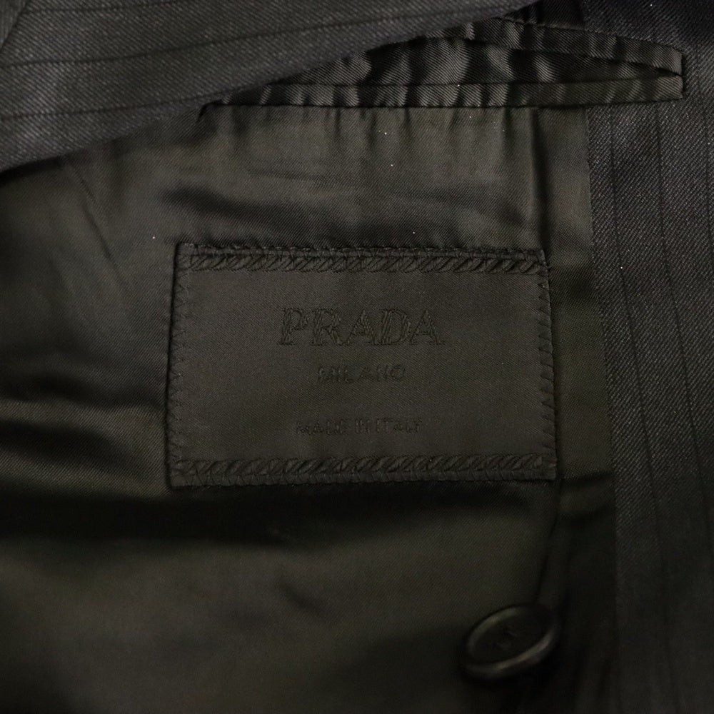 PRADA(プラダ) オールド ストライプ 比翼 ダブルテーラードジャケット センタープレス テーパードパンツ セットアップスーツ グレー