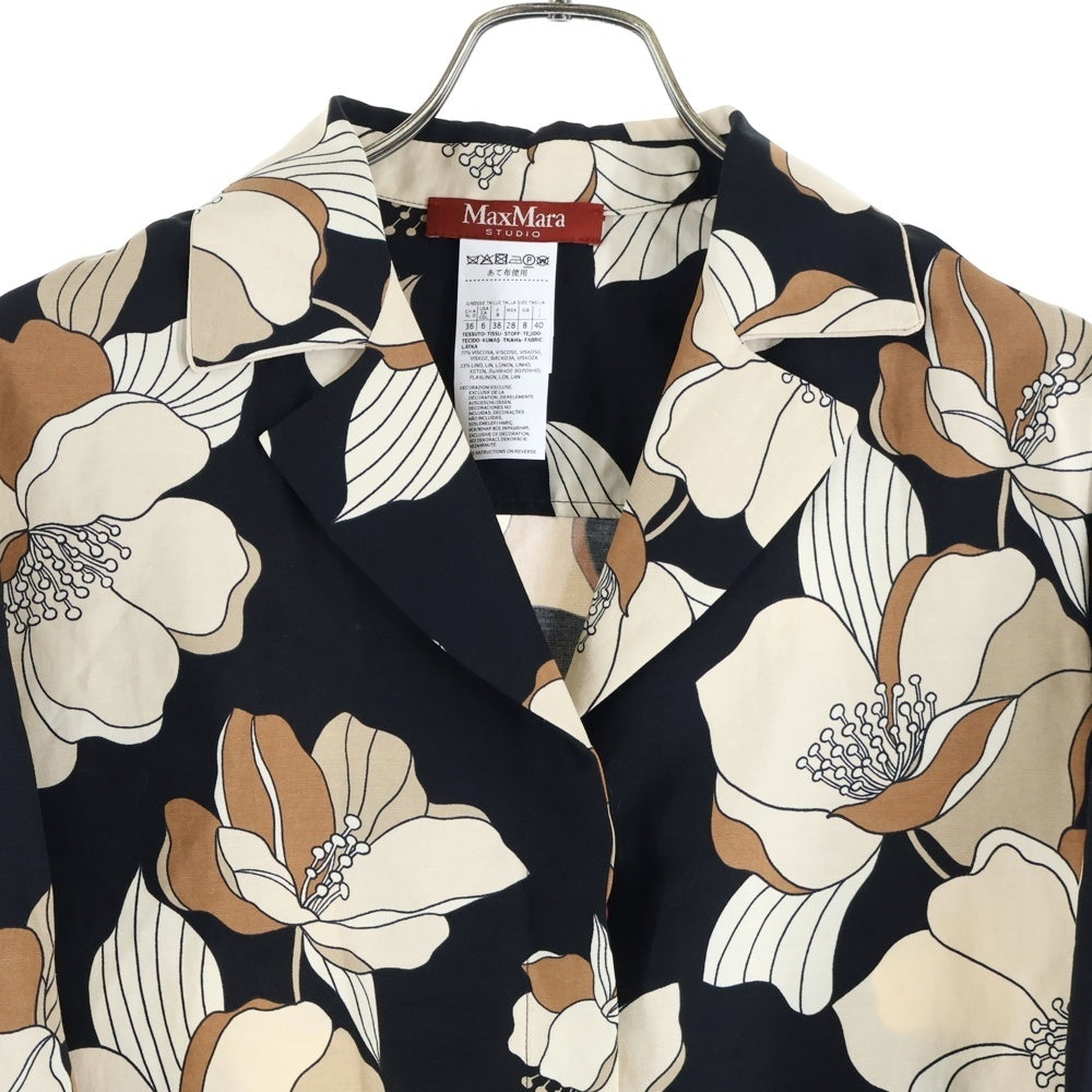 MaxMara(マックスマーラ) STUDIO スタジオ ファブリックリネン 総柄 ジャケット ブラック/ベージュ レディース 61910211-002