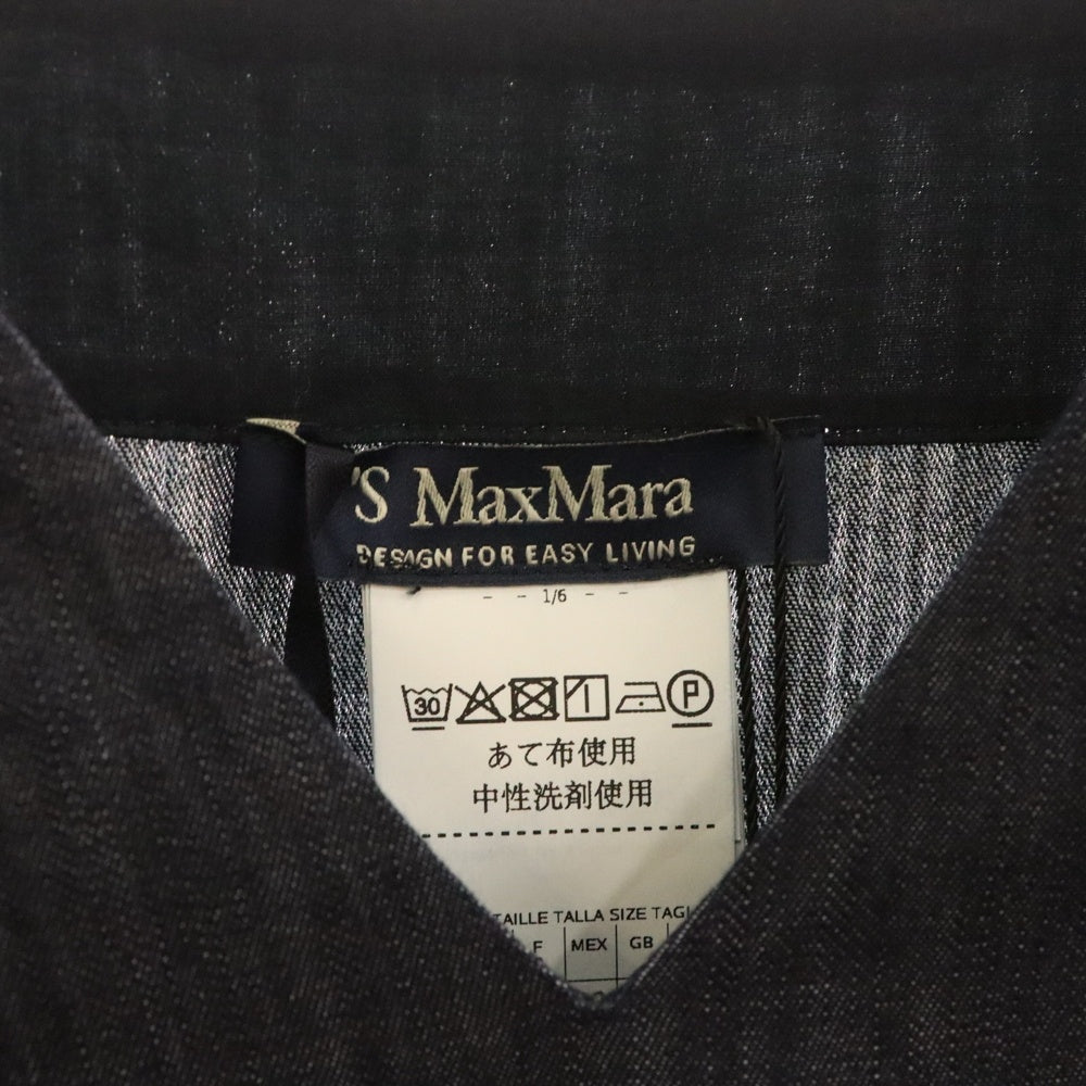 S MAX MARA(エス マックスマーラ) ノーカラー Vネック コットン 長袖ワンピース ネイビー レディース 91910111-000