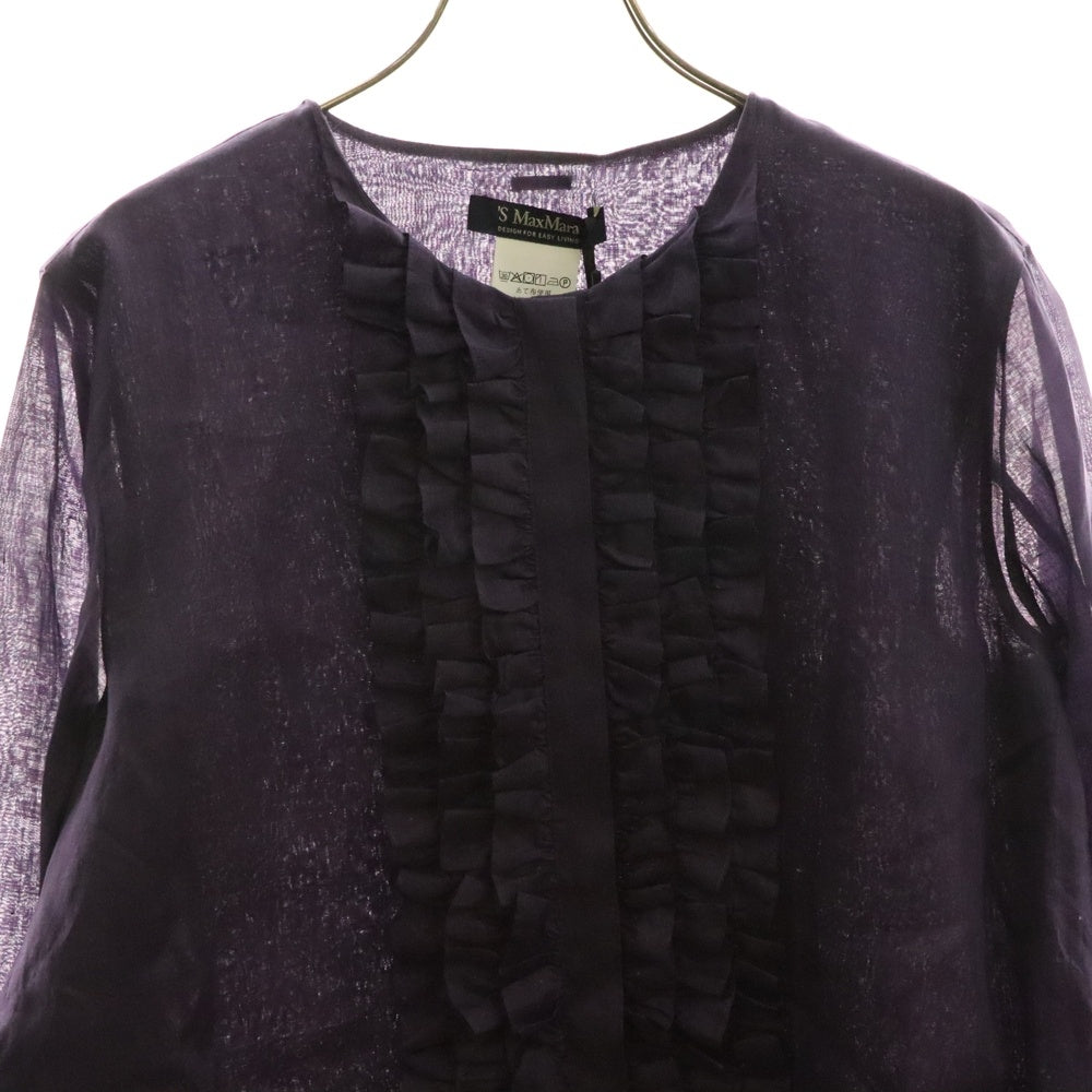 S MAX MARA(エス マックスマーラ) フロントギャザー フリル ラミー 長袖シャツ パープル レディース 9110412-034