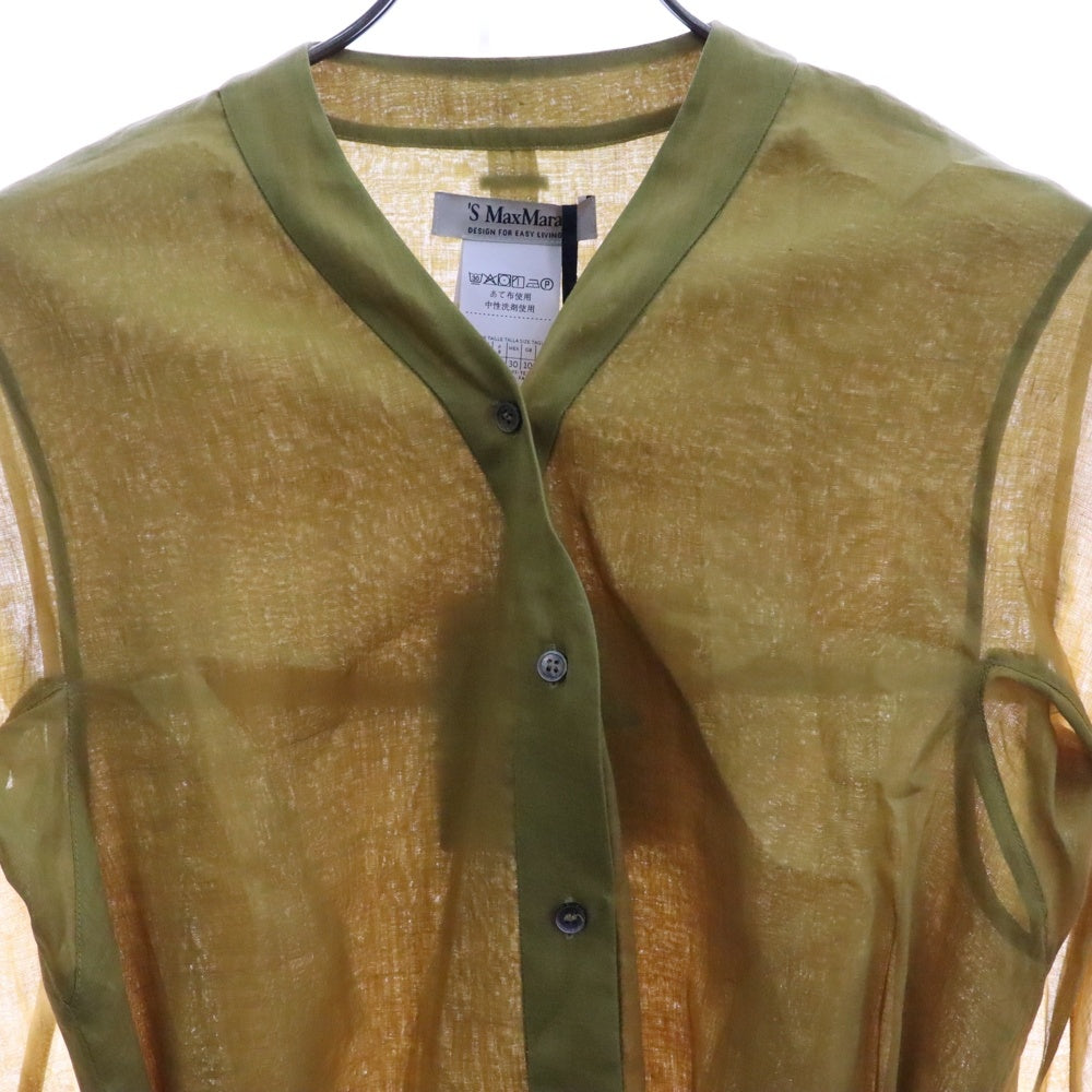 S MAX MARA(エス マックスマーラ) ノーカラー 長袖シャツワンピース ドレス イエロー レディース 92210812-033