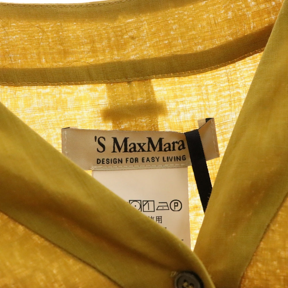 S MAX MARA(エス マックスマーラ) ノーカラー 長袖シャツワンピース ドレス イエロー レディース 92210812-033