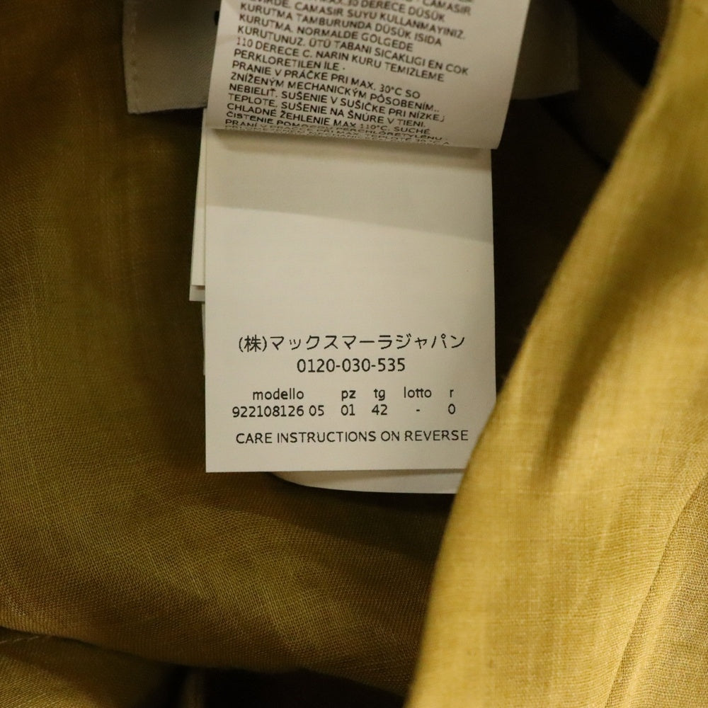 S MAX MARA(エス マックスマーラ) ノーカラー 長袖シャツワンピース ドレス イエロー レディース 92210812-033