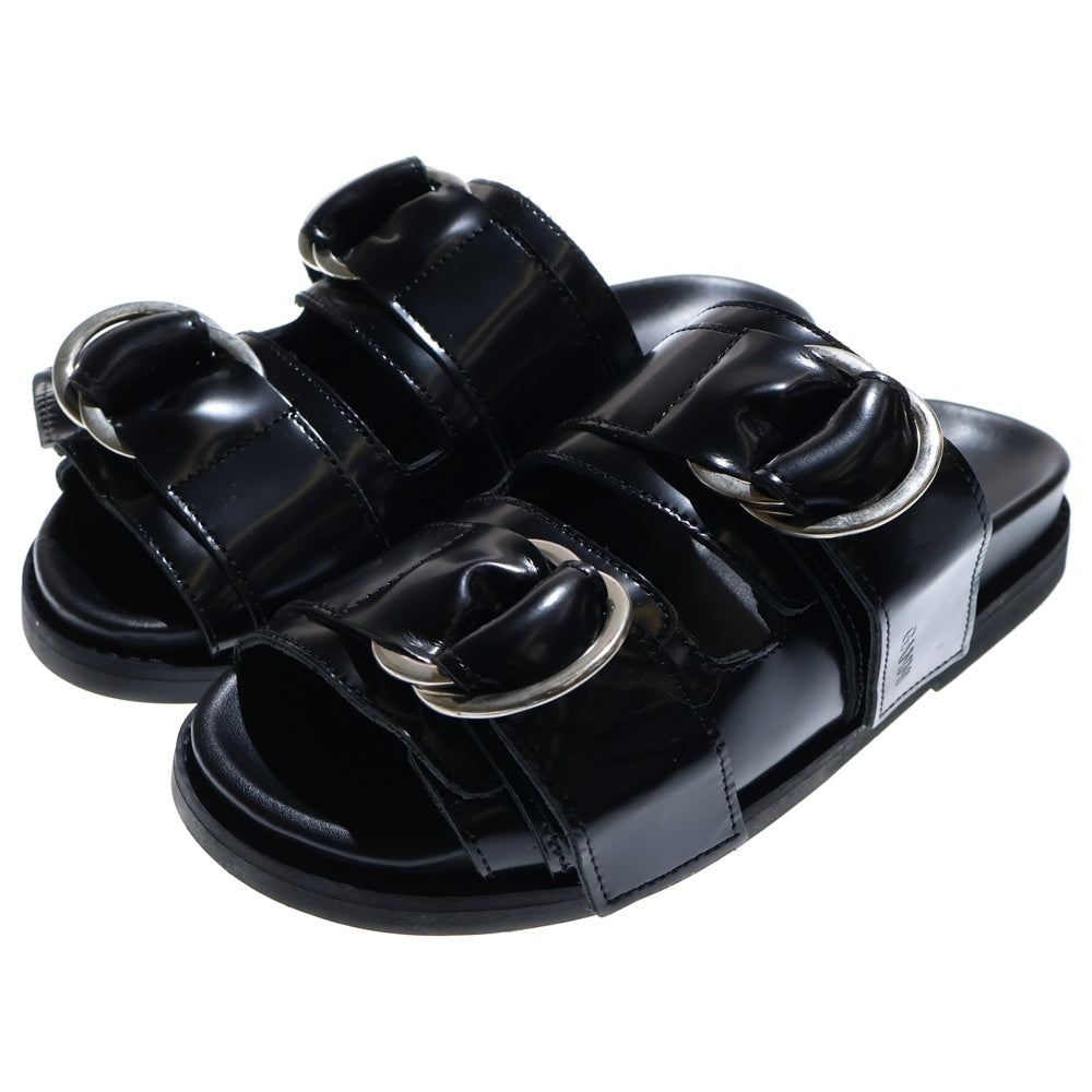 GANNI(ガニー) シルバーバックル ストラップ付き レザーサンダル ブラック レディース S0932