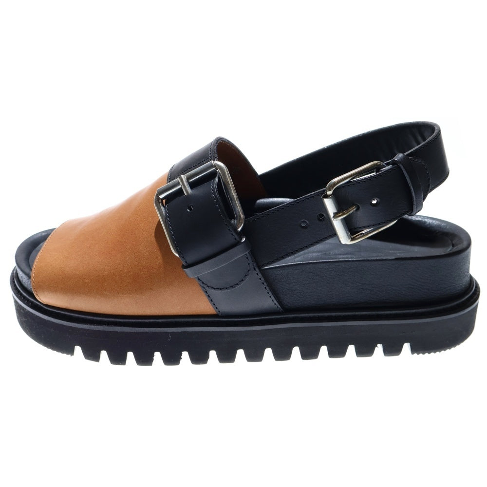 PLAN C(プランシー) カラーブロック ストラップ付き レザーサンダル ブラック/ブラウン レディース SACSB02A00