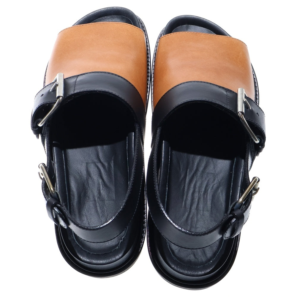 PLAN C(プランシー) カラーブロック ストラップ付き レザーサンダル ブラック/ブラウン レディース SACSB02A00