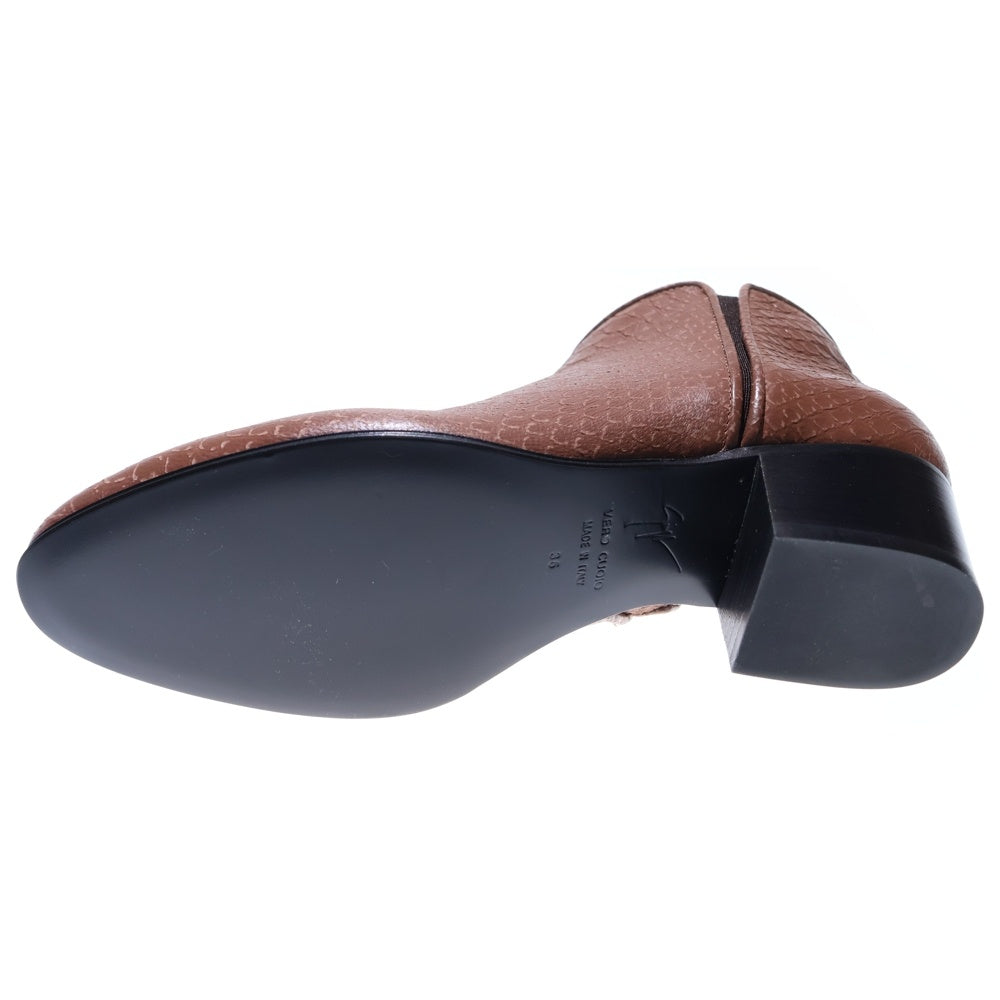 GIUSEPPE ZANOTTI(ジュゼッペ ザノッティ) サイドゴア 型押し レザー ヒールブーツ ブラウン レディース