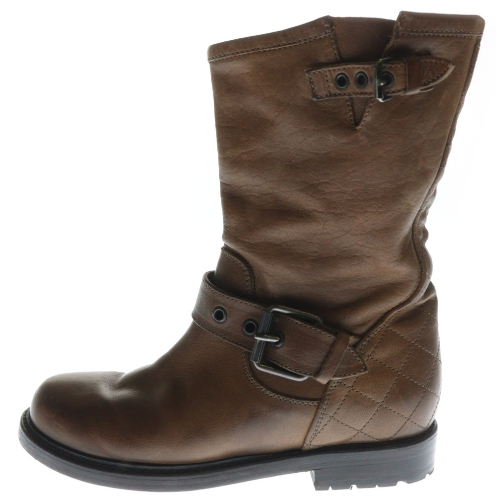 BUTTERO(ブッテロ) ベルトストラップ レザー エンジニアブーツ ブラウン レディース B3704