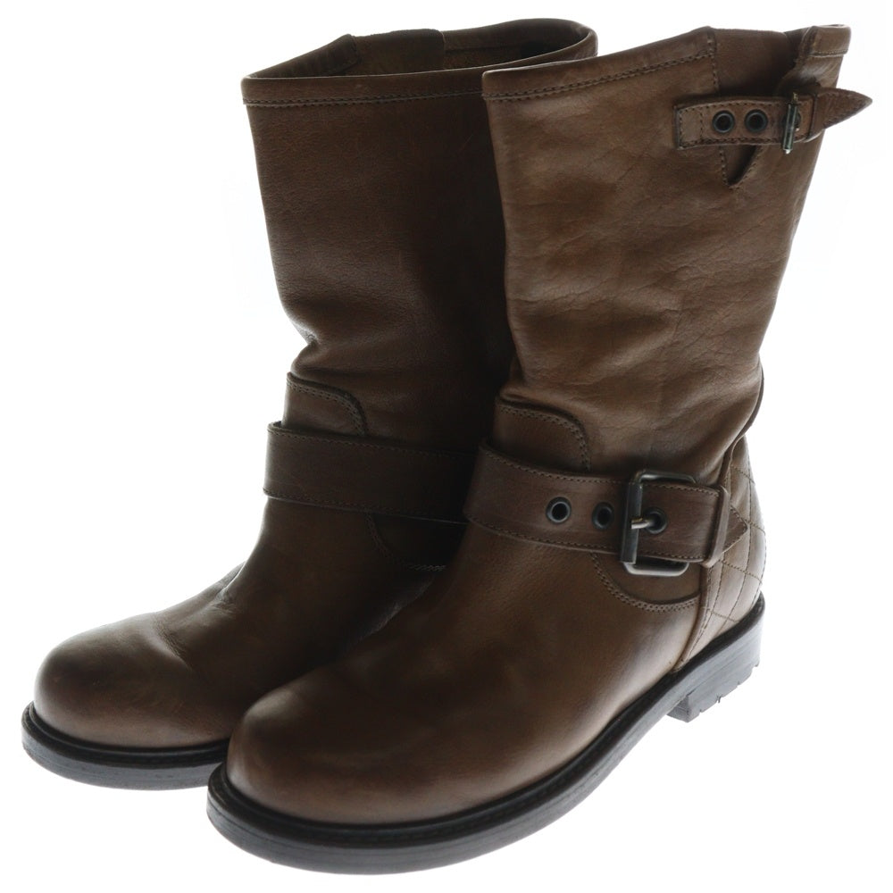 BUTTERO(ブッテロ) ベルトストラップ レザー エンジニアブーツ ブラウン レディース B3704