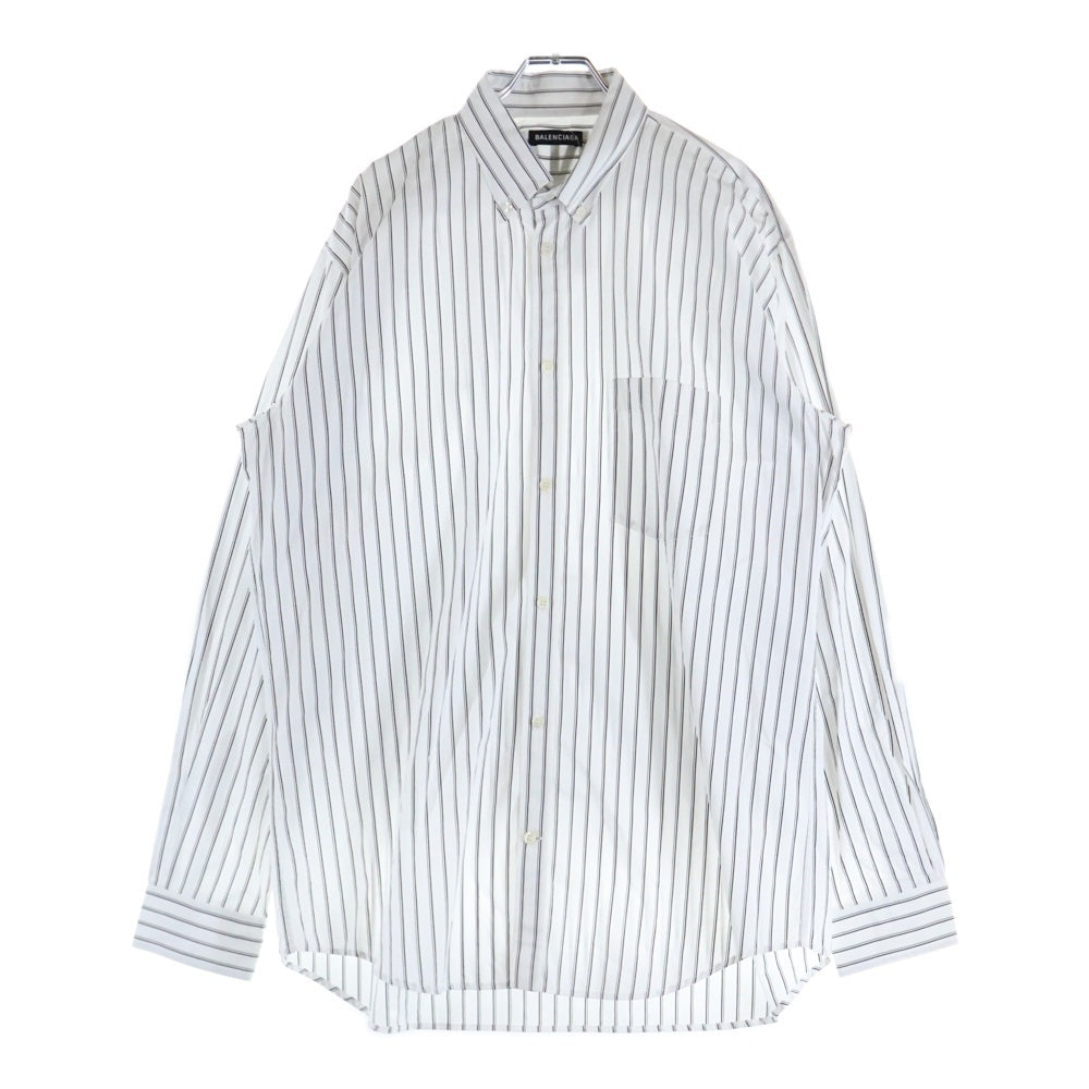 BALENCIAGA(バレンシアガ) 19AW バックロゴプリント オーバーサイズ ストライプ ボタンダウン 長袖シャツ ホワイト 556878 TDM10