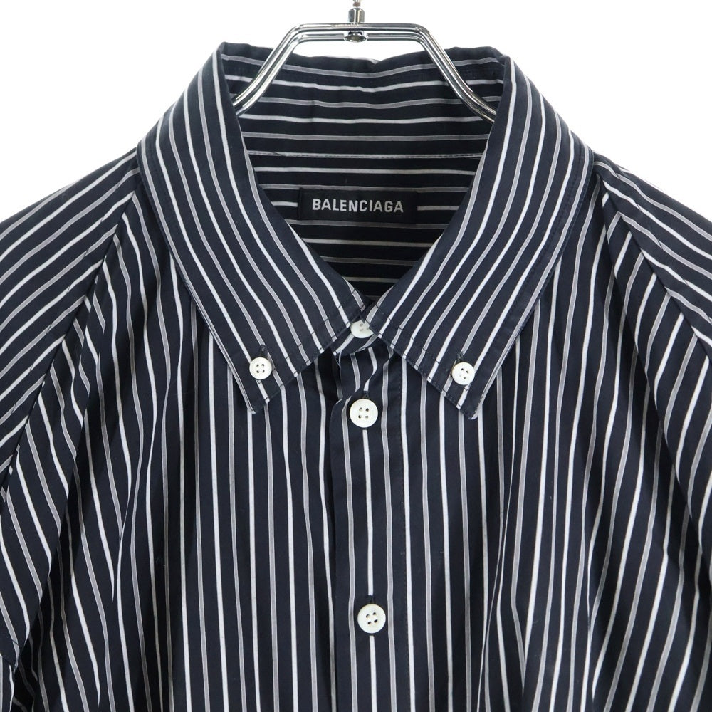 BALENCIAGA(バレンシアガ) オーバーサイズ ストライプ コットン ボタンダウン 長袖シャツ ブラック 642133 TJM19