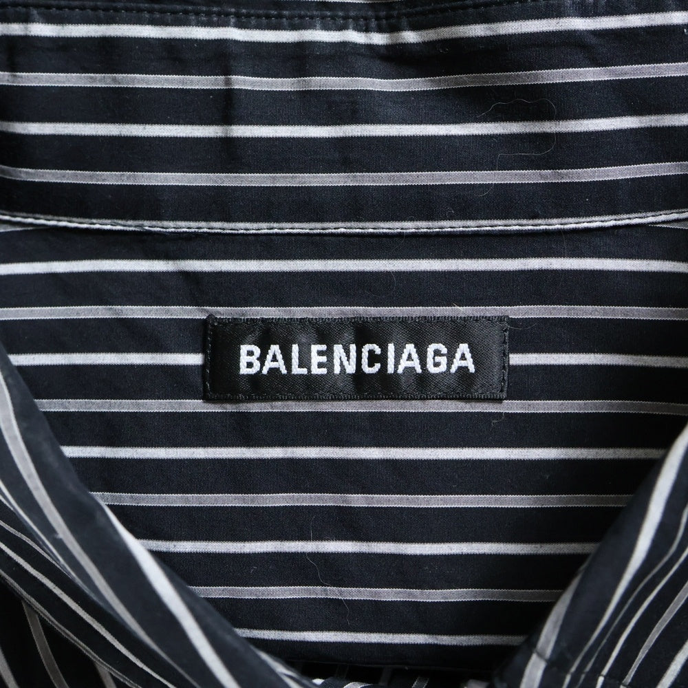BALENCIAGA(バレンシアガ) オーバーサイズ ストライプ コットン ボタンダウン 長袖シャツ ブラック 642133 TJM19