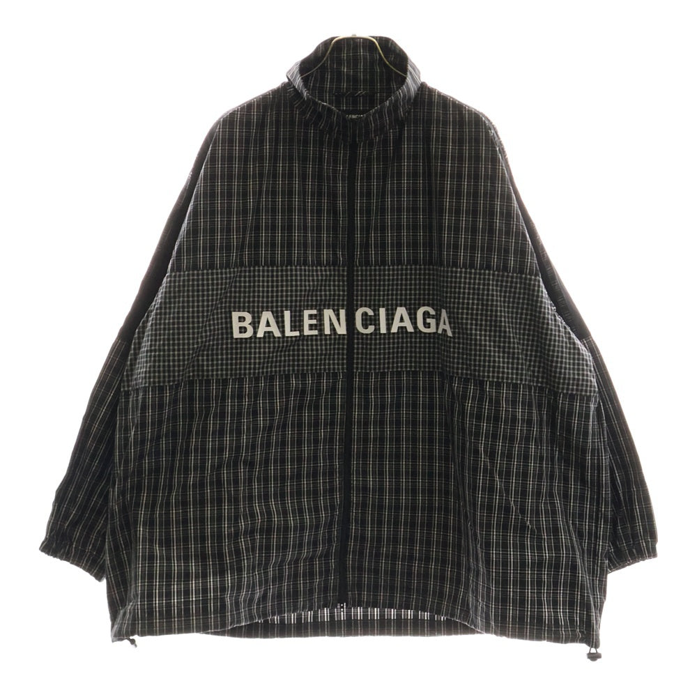 BALENCIAGA(バレンシアガ) 19SS ロゴ刺繍 ポプリンチェック オーバーサイズ シャツ ジャケット ブラック 571439 TEM18