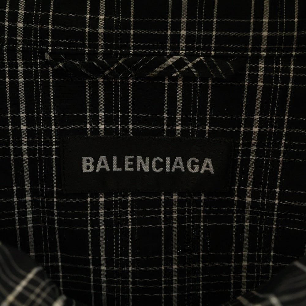 BALENCIAGA(バレンシアガ) 19SS ロゴ刺繍 ポプリンチェック オーバーサイズ シャツ ジャケット ブラック 571439 TEM18