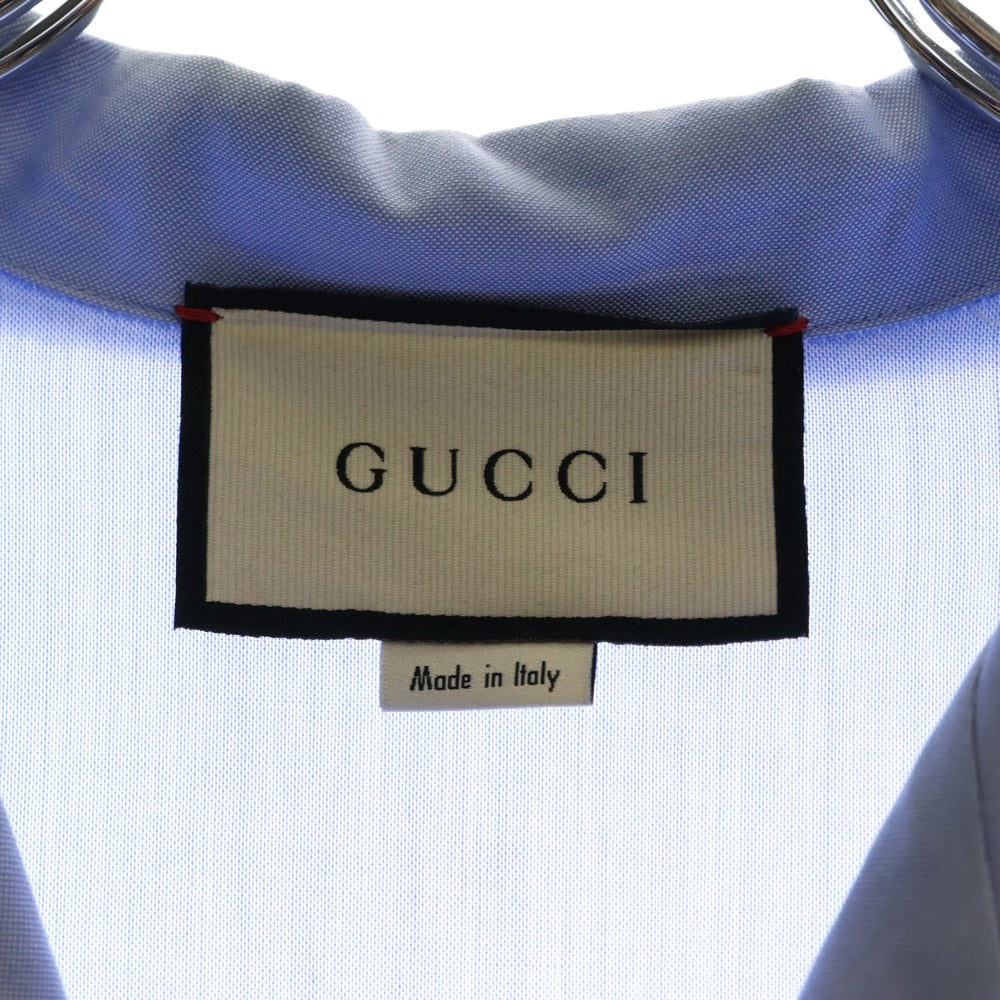 GUCCI(グッチ) Script Logo Oversized Bowling Shirt スクリプト ロゴ オーバーサイズ ボーリング 半袖シャツ ブルー/ホワイト 619033