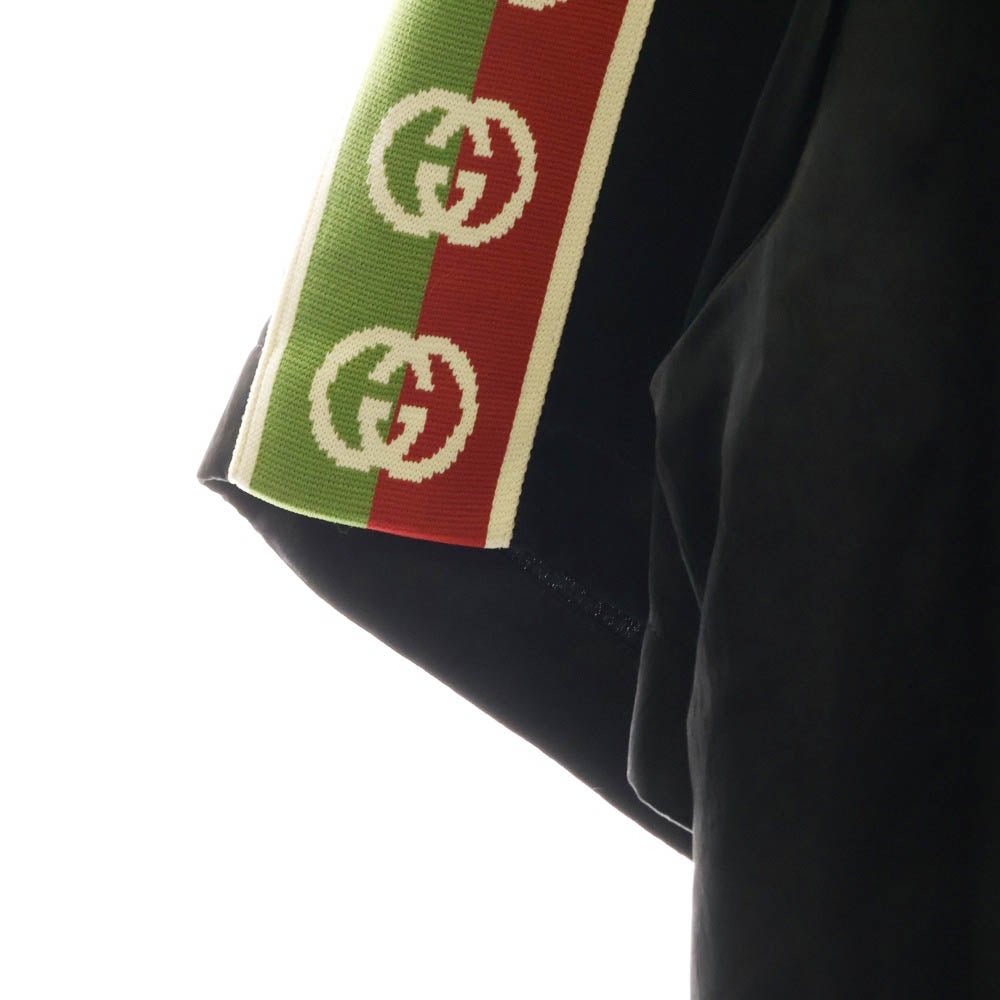 GUCCI(グッチ) Taped Logo Silk Vacation Shirt テープロゴ シルク オープンカラー 半袖シャツ ブラック 619025