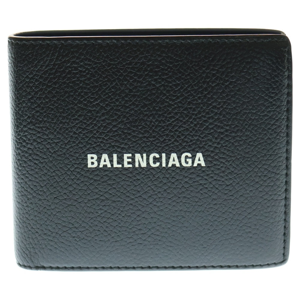 BALENCIAGA(バレンシアガ) ロゴ スクエア レザー コンパクトウォレット 二つ折り財布 ブラック 594315