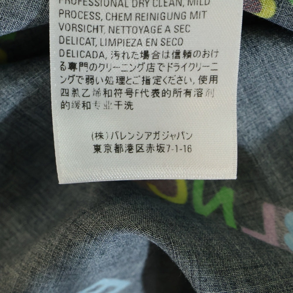BALENCIAGA(バレンシアガ) ロゴ 総柄 ラージフィット レーヨン ボタンダウン 半袖シャツ ブラック 626938