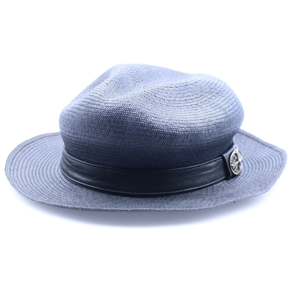 CHROME HEARTS(クロムハーツ) オーバルクロス ガスリンガー レザー ストローハット 帽子 ブラック