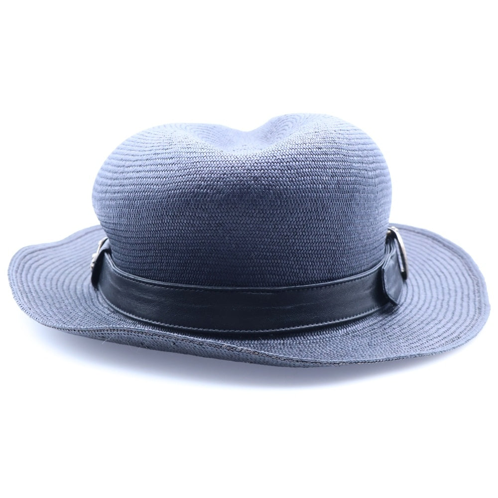 CHROME HEARTS(クロムハーツ) オーバルクロス ガスリンガー レザー ストローハット 帽子 ブラック