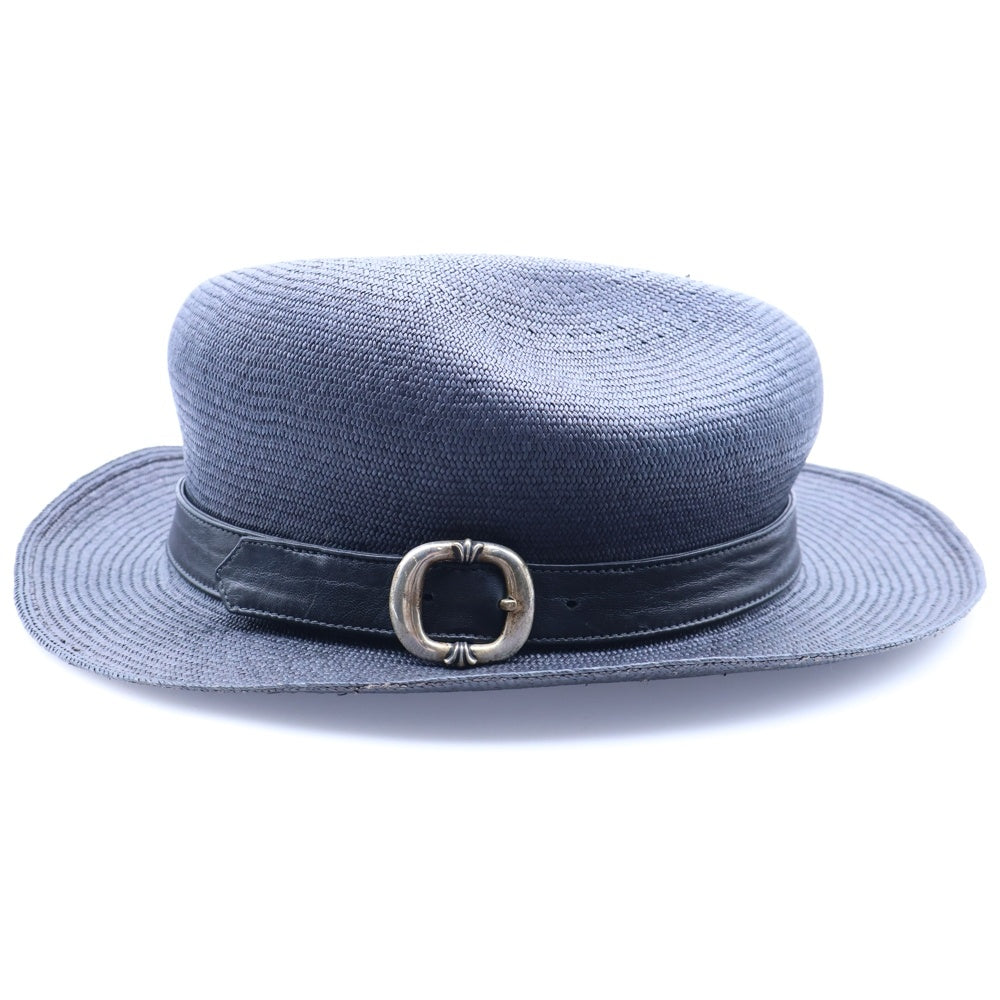 CHROME HEARTS(クロムハーツ) オーバルクロス ガスリンガー レザー ストローハット 帽子 ブラック