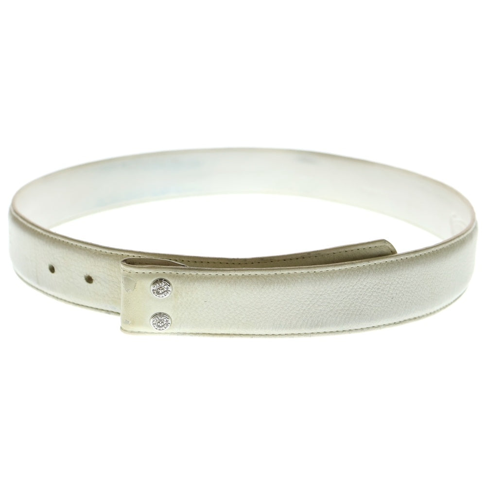 CHROME HEARTS(クロムハーツ) 1.5 STRAP 1.5inchスクロールレーベルリベッツ レザーベルト ホワイト