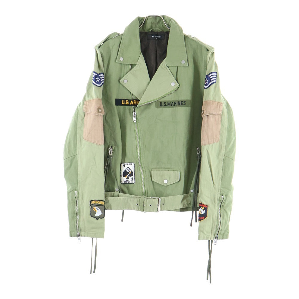 MLVINCE(メルヴィンス) ワッペン コットン ミリタリー ダブルライダースジャケット カーキ