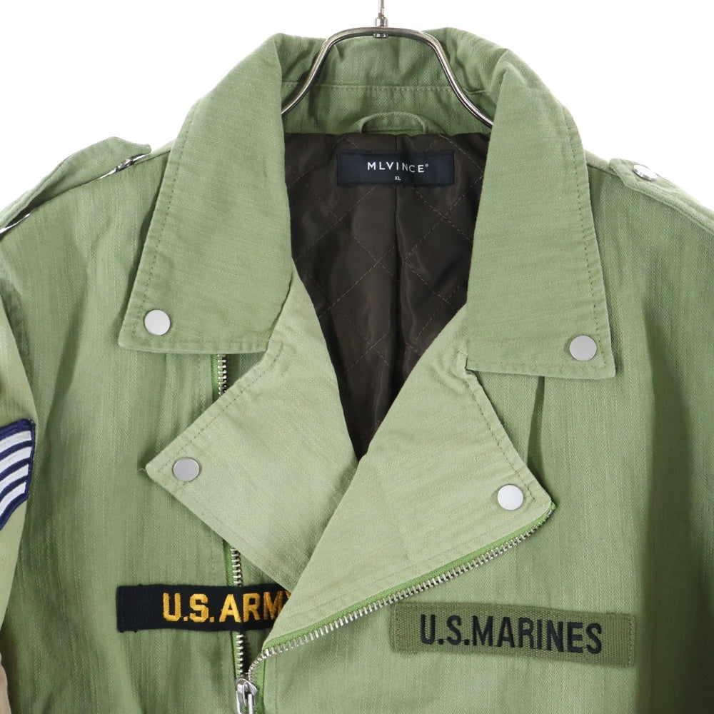 MLVINCE(メルヴィンス) ワッペン コットン ミリタリー ダブルライダースジャケット カーキ