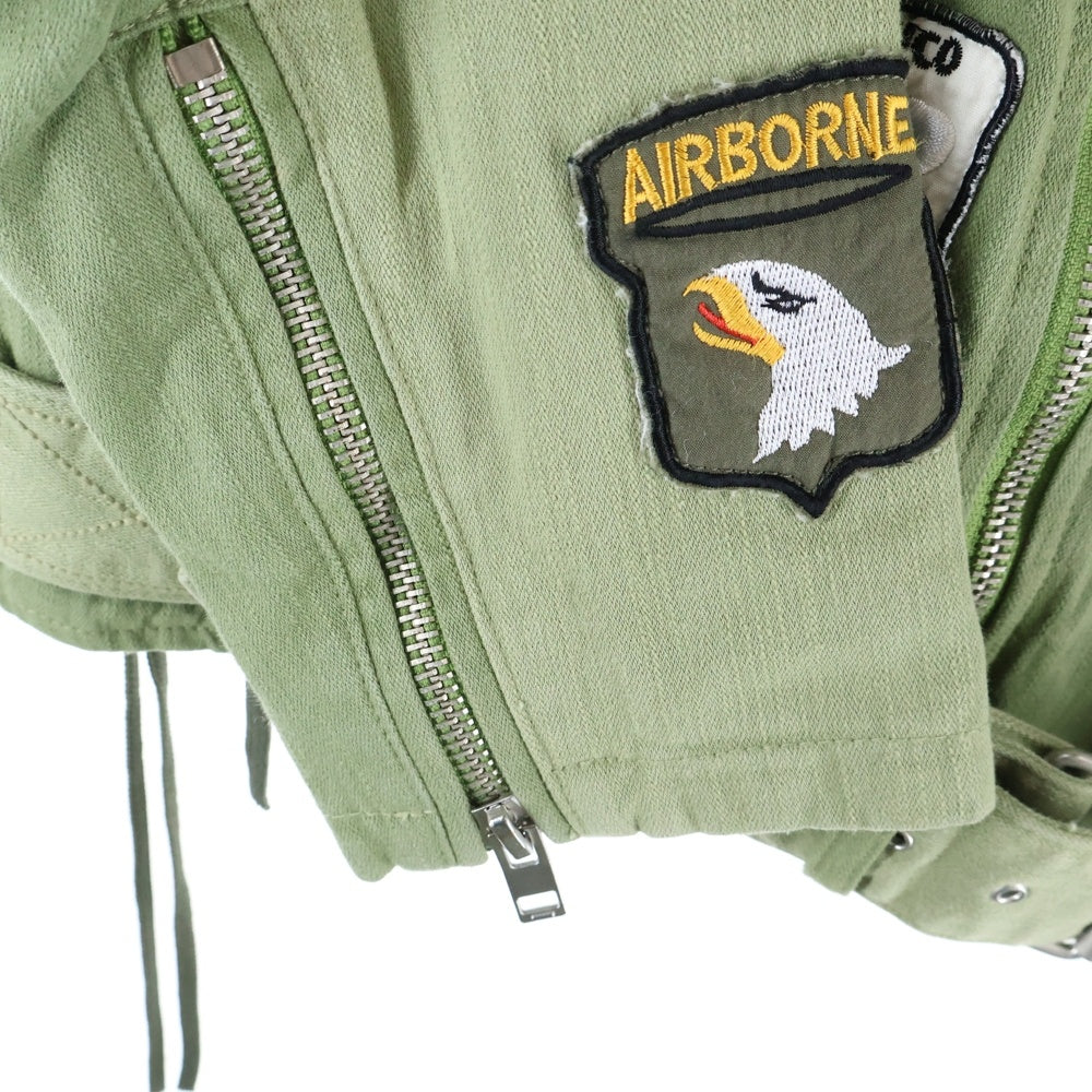 MLVINCE(メルヴィンス) ワッペン コットン ミリタリー ダブルライダースジャケット カーキ