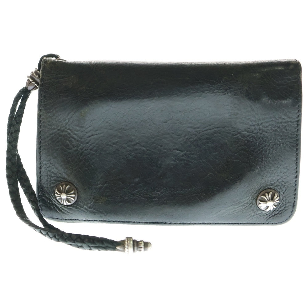 CHROME HEARTS(クロムハーツ) 2ZIP 2ジップ クロスボールボタン レザーウォレット 2つ折り財布 ブラック/シルバー