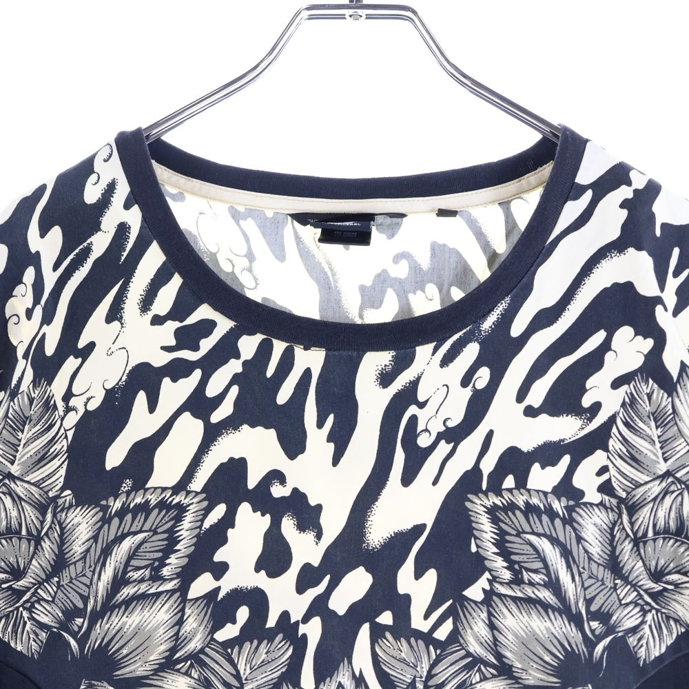 55DSL(フィフティファイブディーゼル) パッチワーク クルーネック半袖Tカットソー ホワイト/ブラック