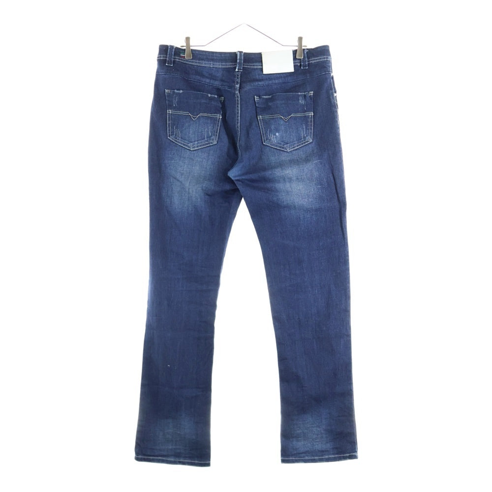 DIESEL(ディーゼル) バックホワイトレザーパッチ ボタンフライ ストレートデニムパンツ インディゴ