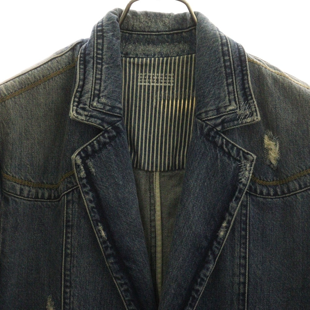 DIESEL BLACK GOLD(ディーゼルブラックゴールド) JILIDEN 2B ダメージリペア加工 デニムテーラード ジャケット インディゴ