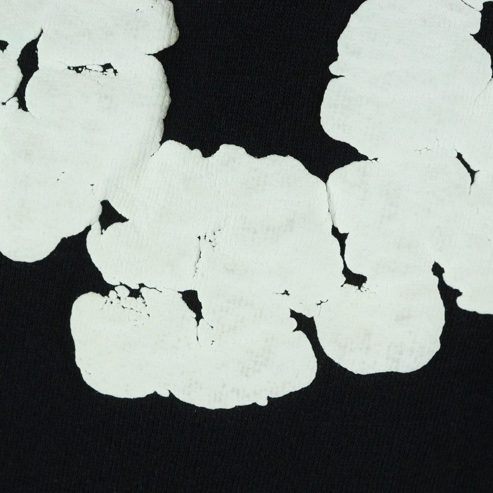 DENIM TEARS(デニムティアーズ) ×READYMADE COTTON WREATH SWEAT FLARE PANTS コットンリース 総柄フラワー カットオフ フレア スウェットパンツ ブラック RE-DT-BK-00-00-09