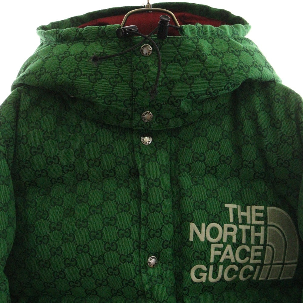 GUCCI(グッチ) 22SS ×THE NORTH FACE ノースフェイス GGキャンバス フロントロゴ フーデッド ボンバーダウンジャケット グリーン 670766