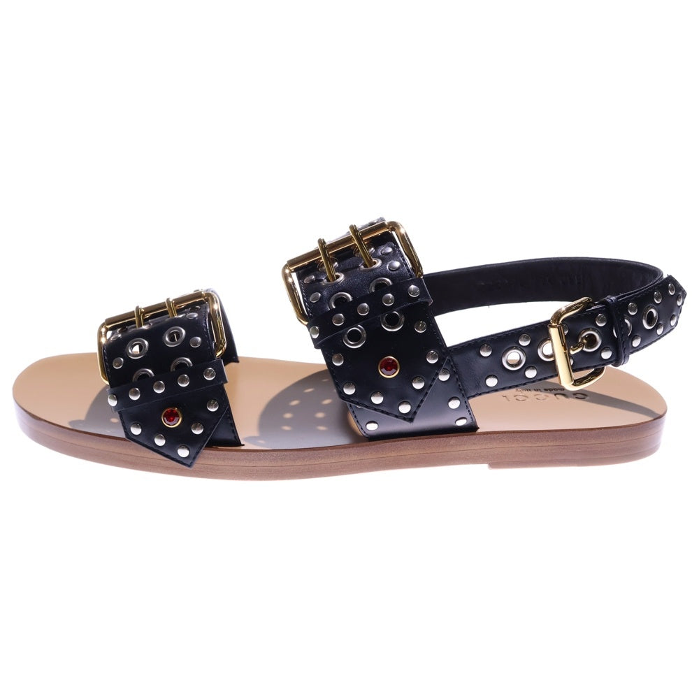 GUCCI(グッチ) Embellished Leather Sandals スタッズ ラインストーン ベルト ワンストラップ サンダル ブラック 725816