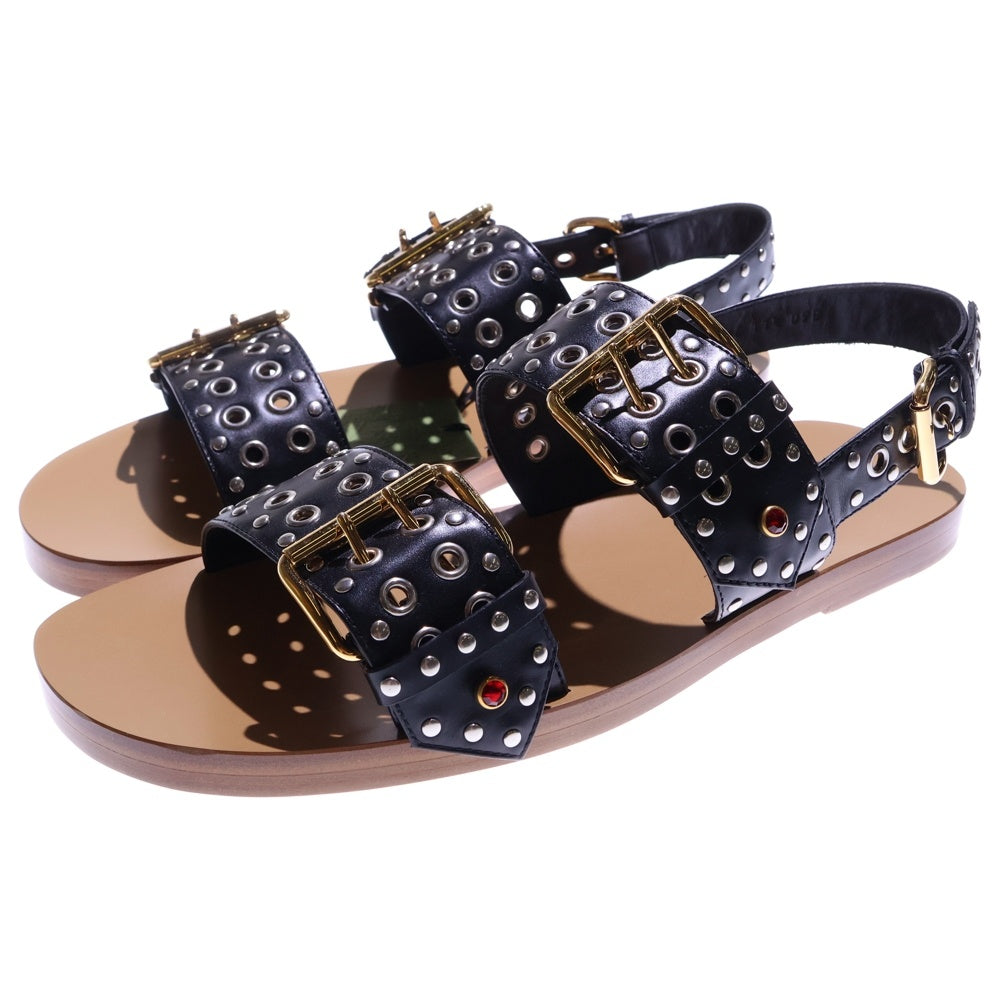GUCCI(グッチ) Embellished Leather Sandals スタッズ ラインストーン ベルト ワンストラップ サンダル ブラック 725816