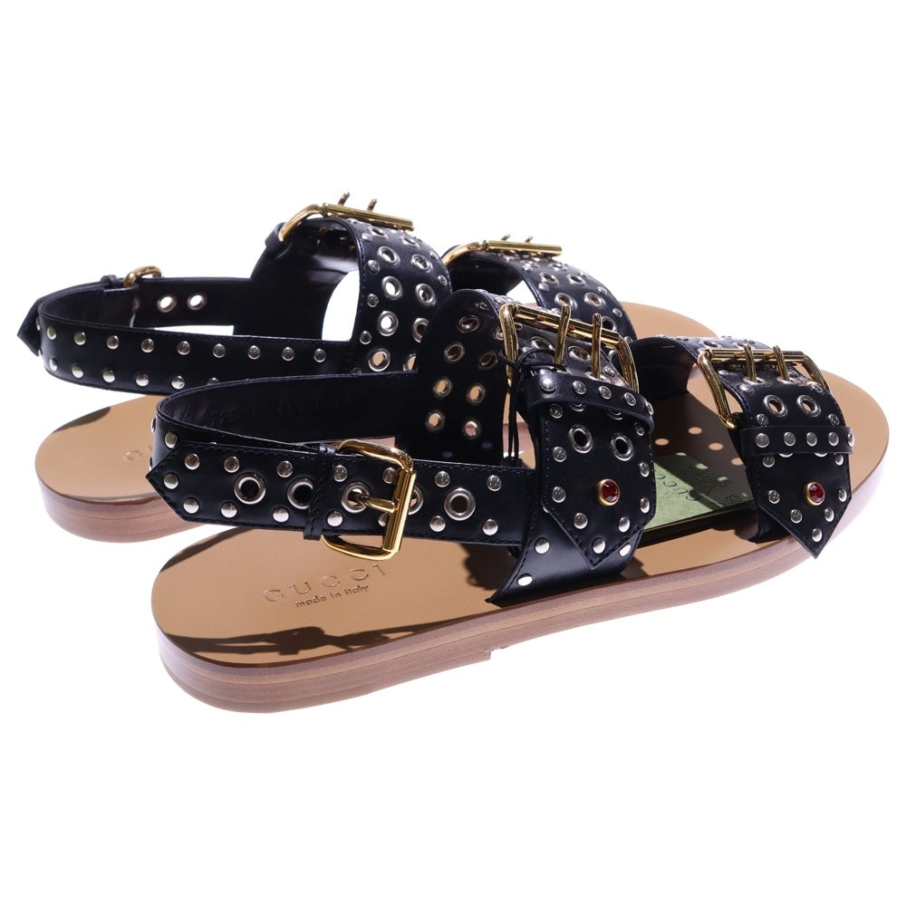 GUCCI(グッチ) Embellished Leather Sandals スタッズ ラインストーン ベルト ワンストラップ サンダル ブラック 725816