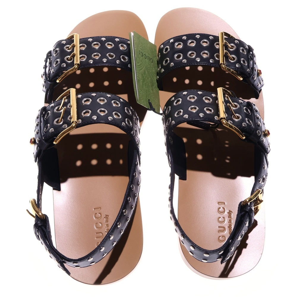 GUCCI(グッチ) Embellished Leather Sandals スタッズ ラインストーン ベルト ワンストラップ サンダル ブラック 725816
