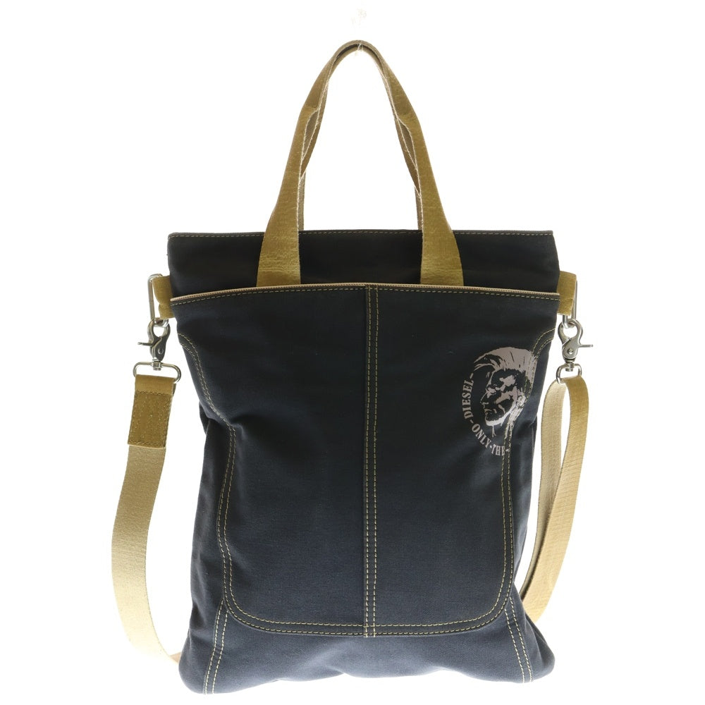 DIESEL(ディーゼル) ロゴプリントキャンバス ショルダートートバッグ ネイビー