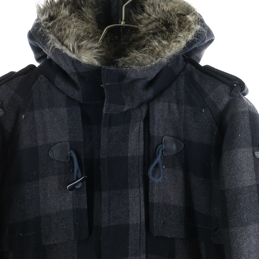 DIESEL(ディーゼル) チェック柄 キルティング ファーダッフルコート ブラック