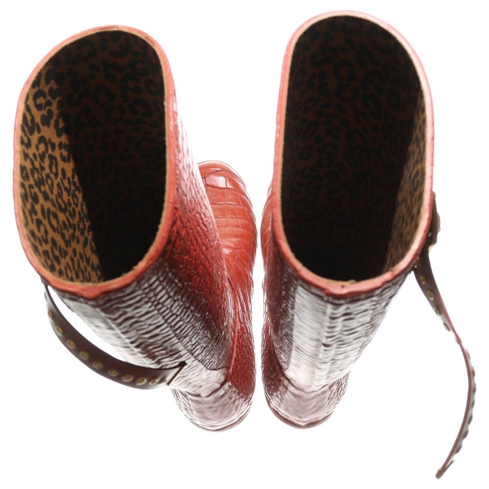 HUNTER(ハンター) ×Jimmy Choo 型押し ロング レインブーツ レッド レディース